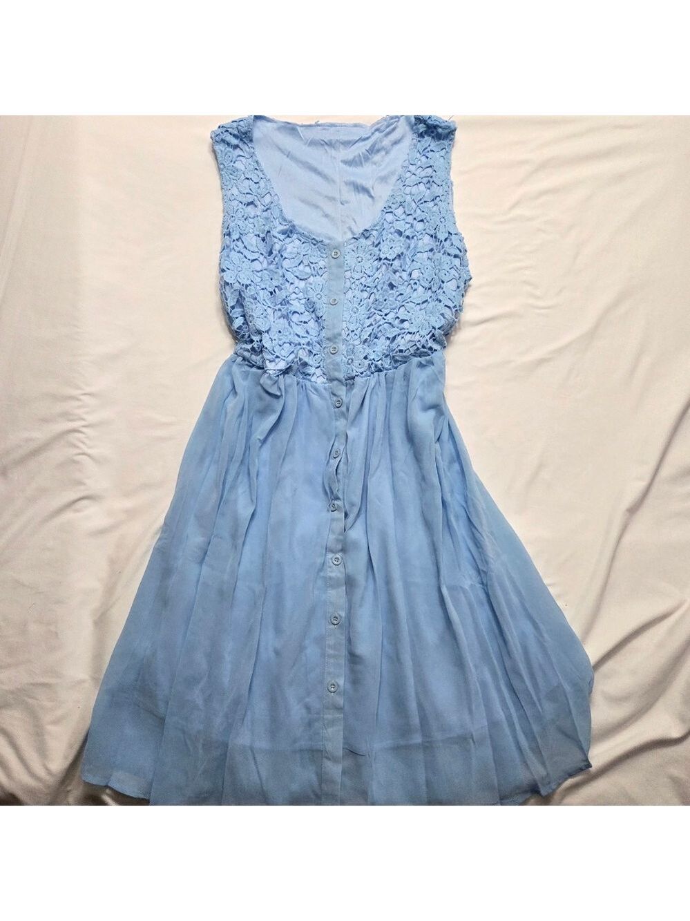 Light Blue Lace Bodice Sleeveless Dress Flowy Chiffon Skirt Size XL
